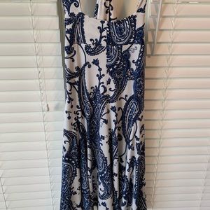 Blue and white paisley dress